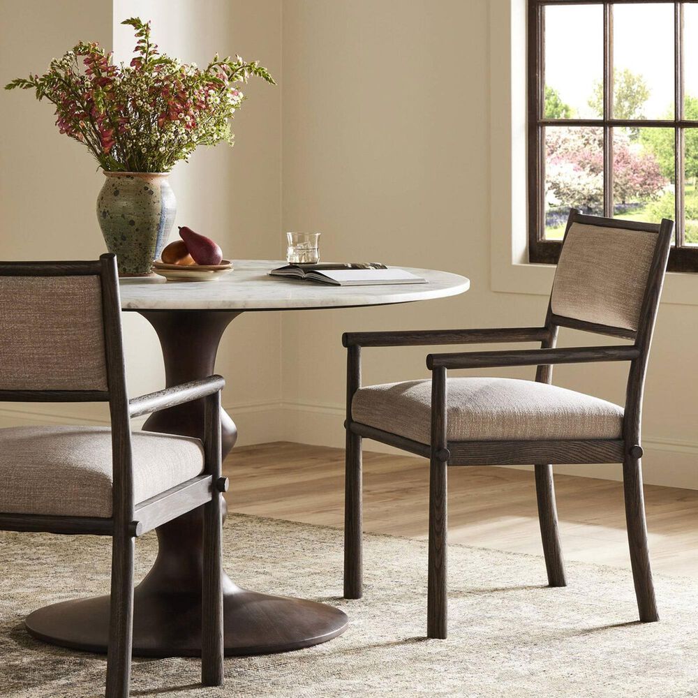 Four Hands Akiro Dining Arm Chair with Laken Stone Fabric in Warm Oak, , large