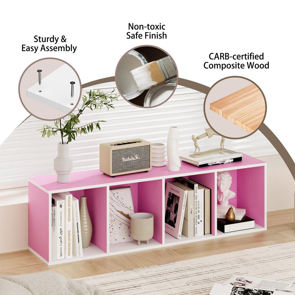 HOMLUX 4-Tier Open Shelf Display Organizer Bookcase in Pink and White, , large