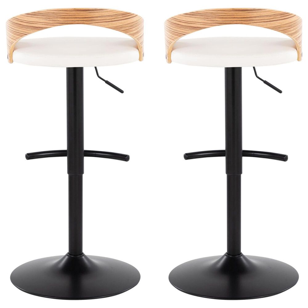 LumiSource Grotto Swivel Barstool with White Faux Leather Upholstery in Black and Zebra (Set of 2), , large