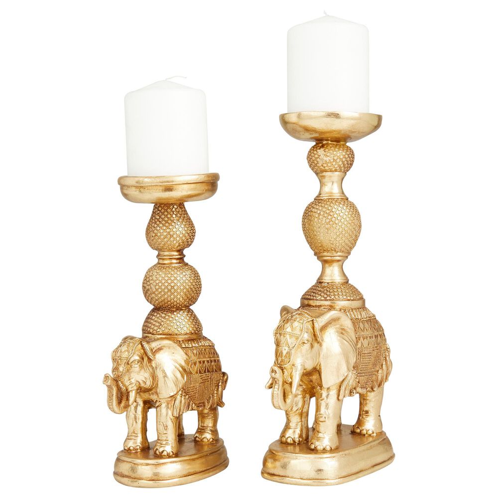 Maple and Jade Polyresin Candleholder in Gold (Set of 2), , large