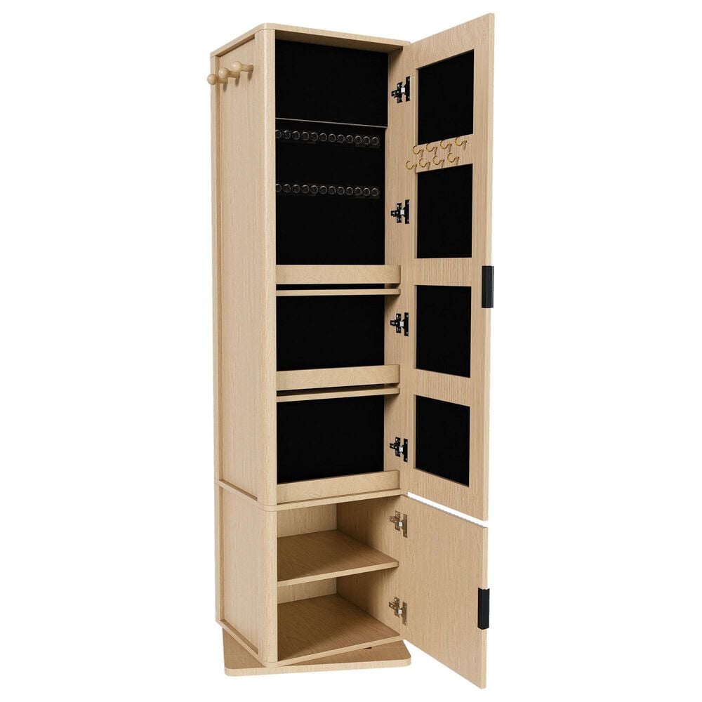 GigaCloud Rotating Jewelry Cabinet with Full-length Mirror, Coat Rack and Shelves in Walnut, , large