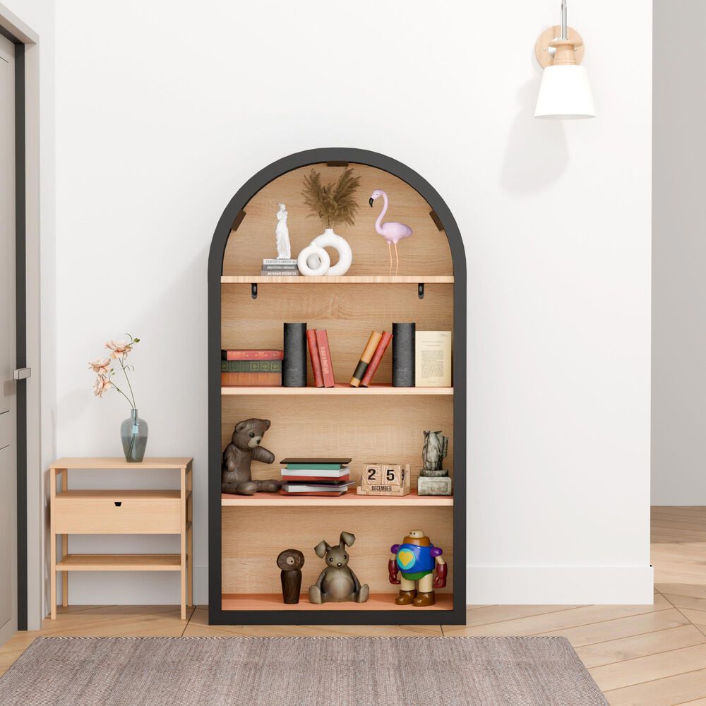 Hearth and Haven 4-Tier Arched Bookshelf in Black, , large