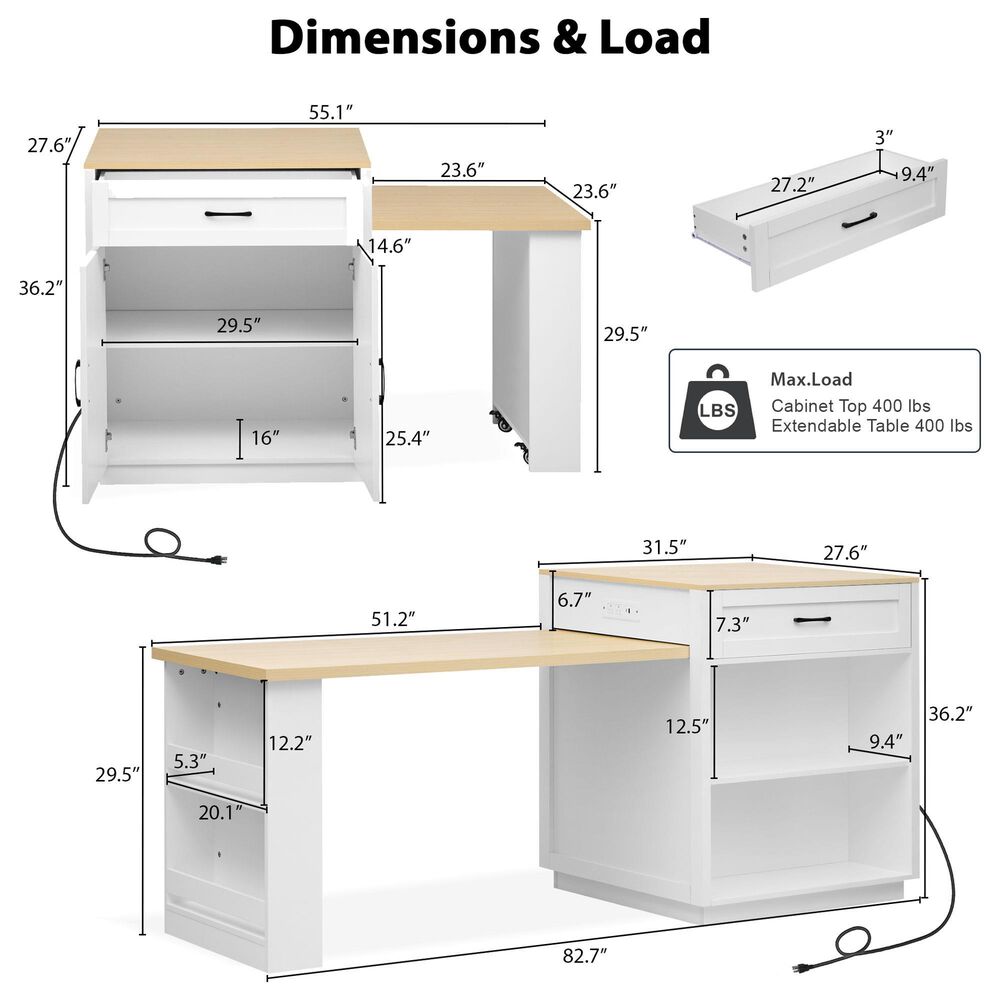HOMLUX 83" Kitchen Island in White, , large