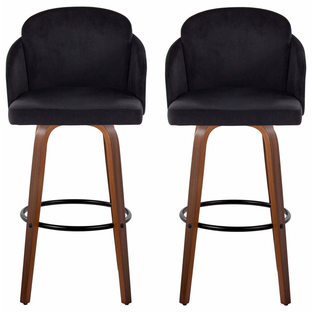 LumiSource Dahlia Swivel Counter Stool with Cream Velvet Upholstery in Walnut and Chrome (Set of 2), , large