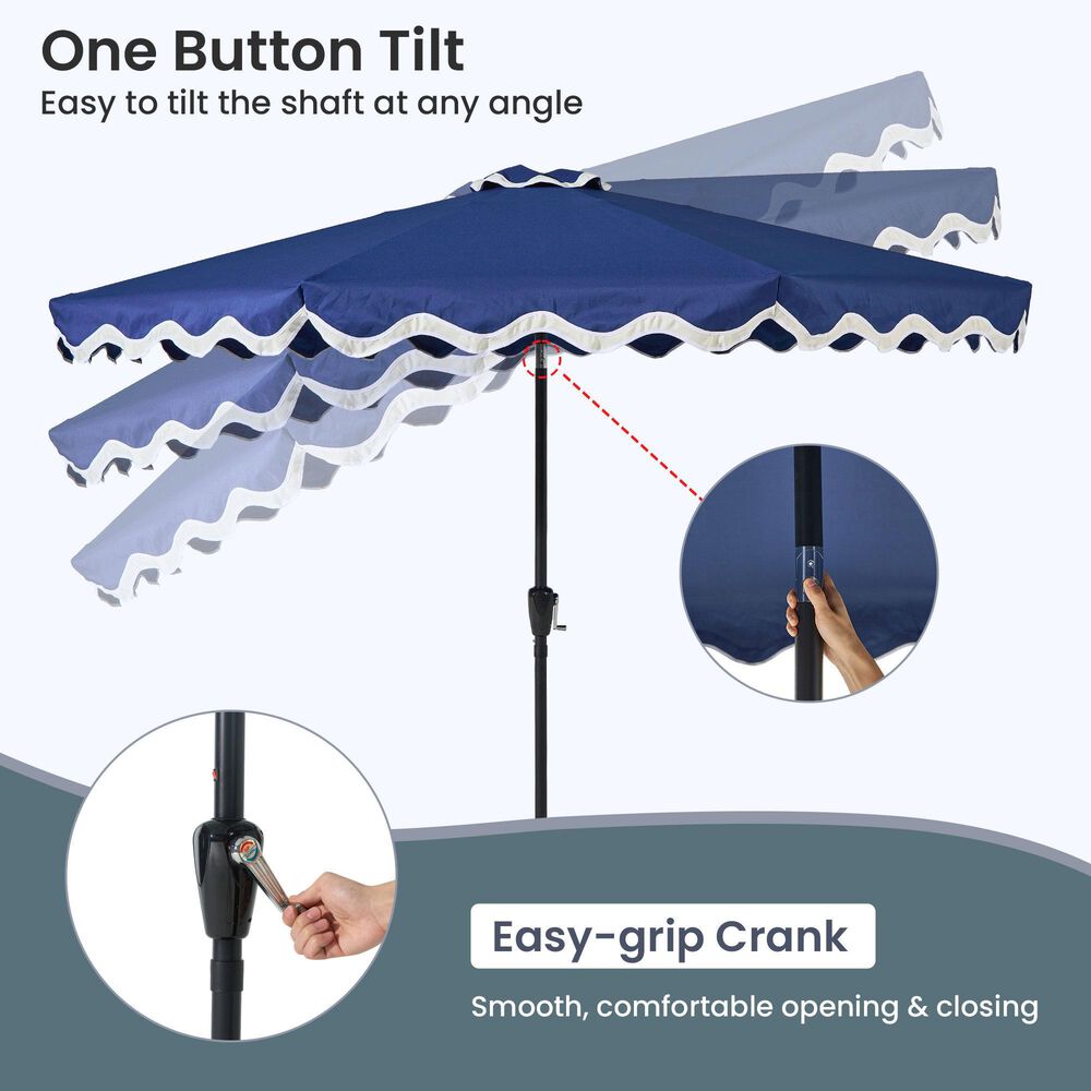 HOMLUX 10' Patio Umbrella with Lights in Dark Blue, , large