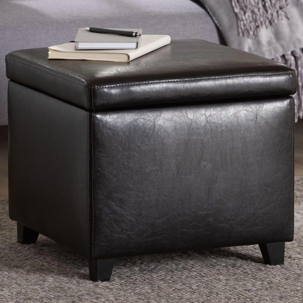 Baxton Studio Small Cube Storage Ottoman in Dark Brown, , large