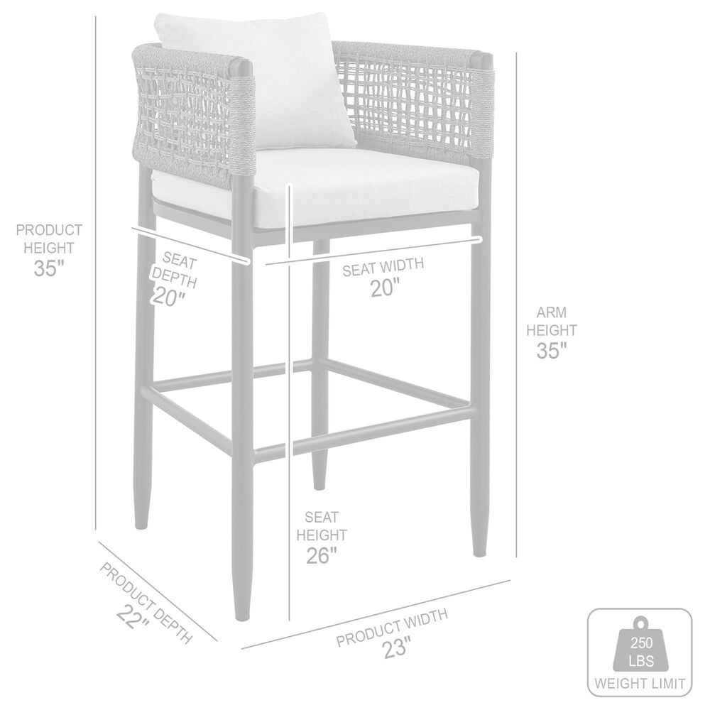Armen Living Alegria Patio Counter Height Bar Stool with Gray Cushion in Black, , large
