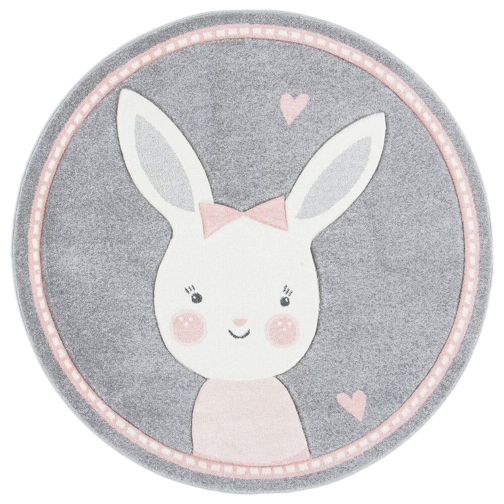 Safavieh Carousel CRK166 5"3" Round Grey and Ivory Kids  Area Rug, , large