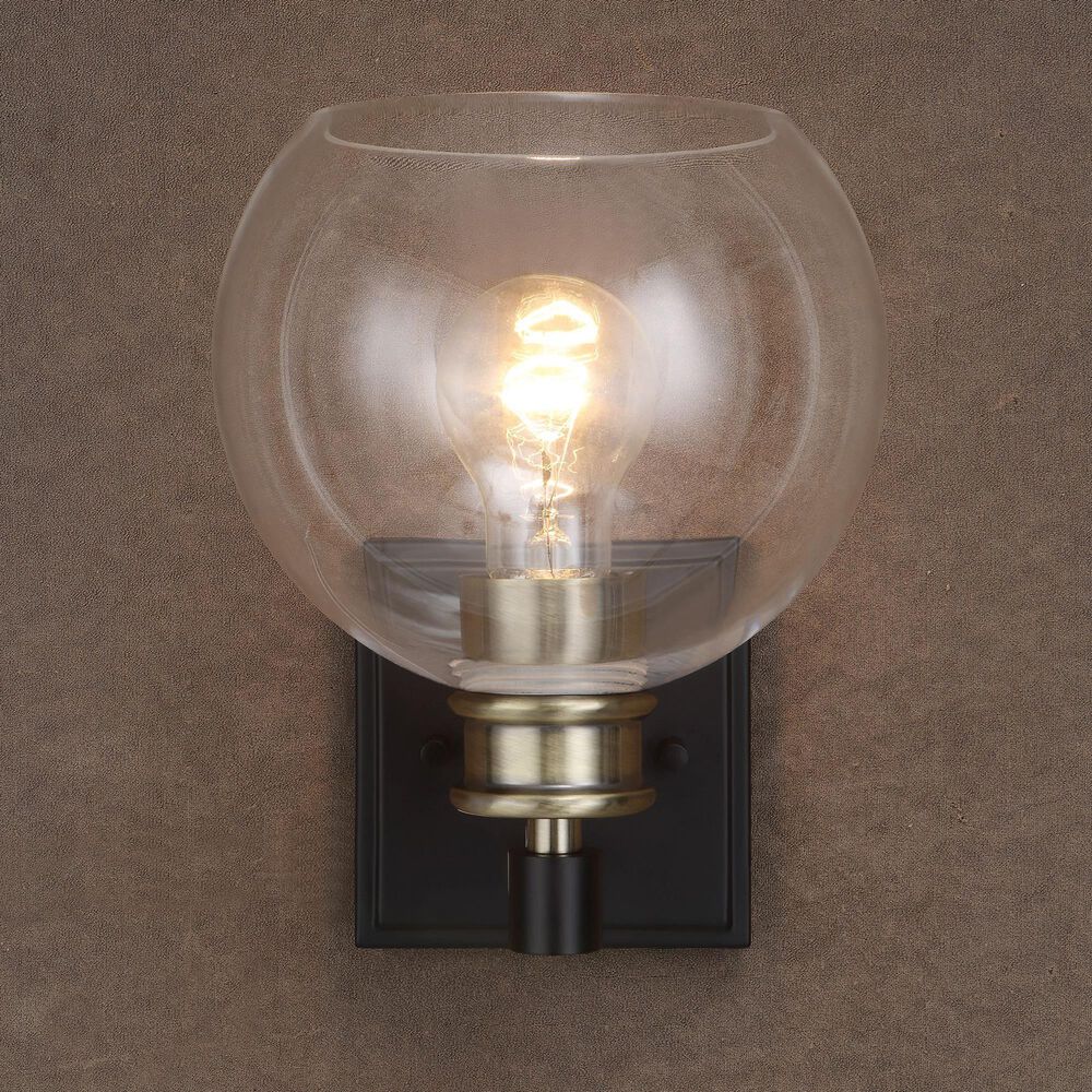 Uttermost Kent 1-Light Wall Sconce in Matte Black and Antique Brass, , large