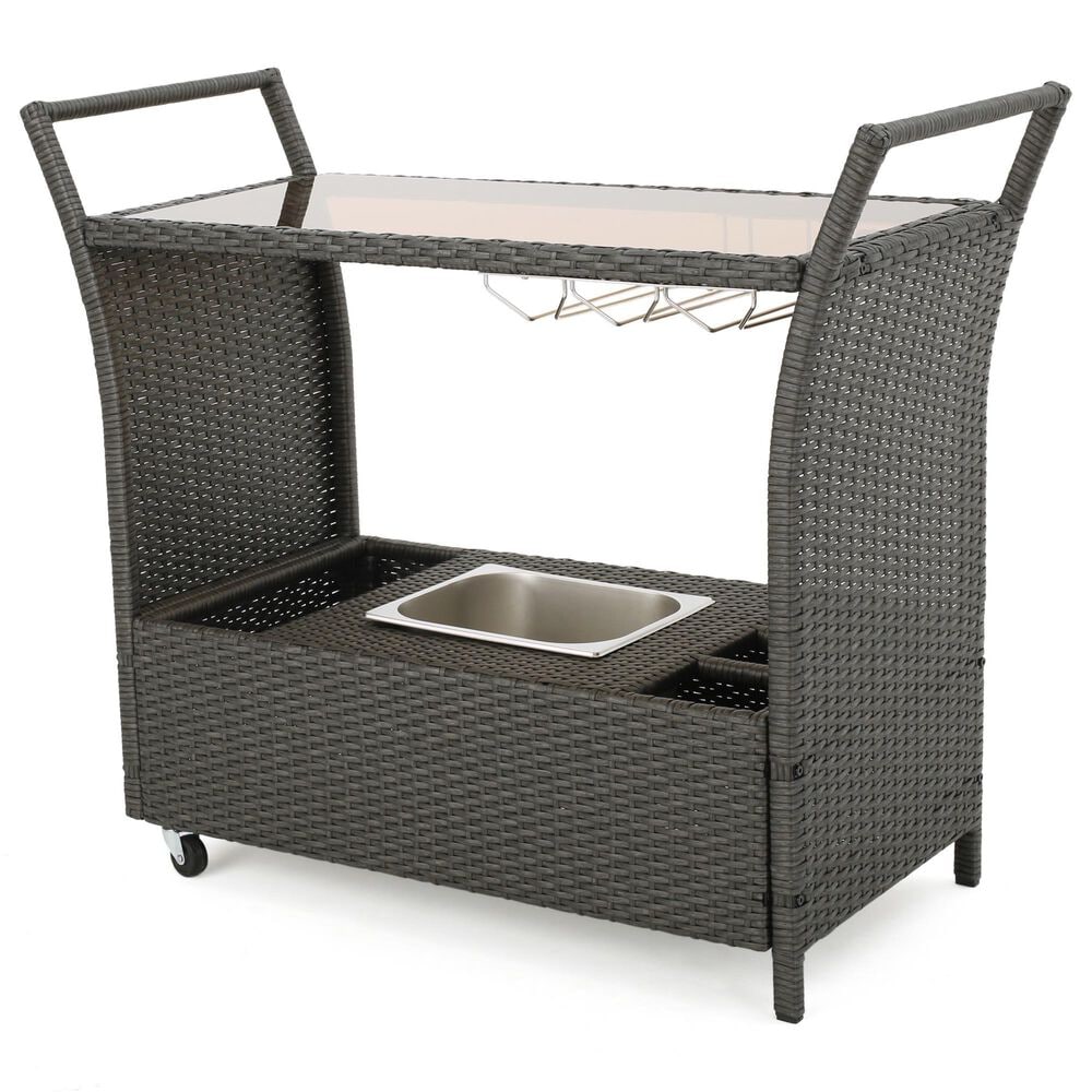 Hearth and Haven Bar Cart with Glass Top in Gray with Ice Tray, , large