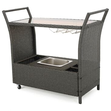 Hearth and Haven Bar Cart with Glass Top in Gray with Ice Tray, , large