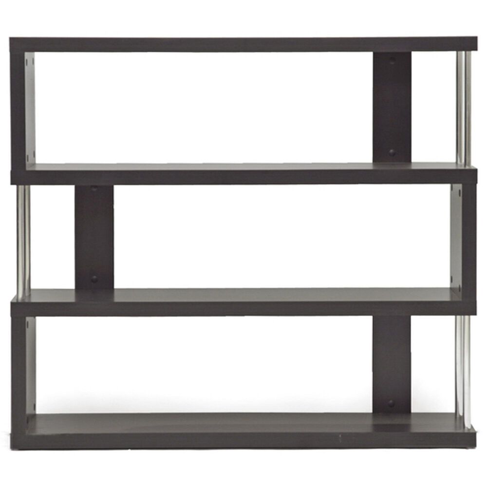 Baxton Studio Barnes 3-Shelf Bookcase in Dark Brown and Chrome, , large