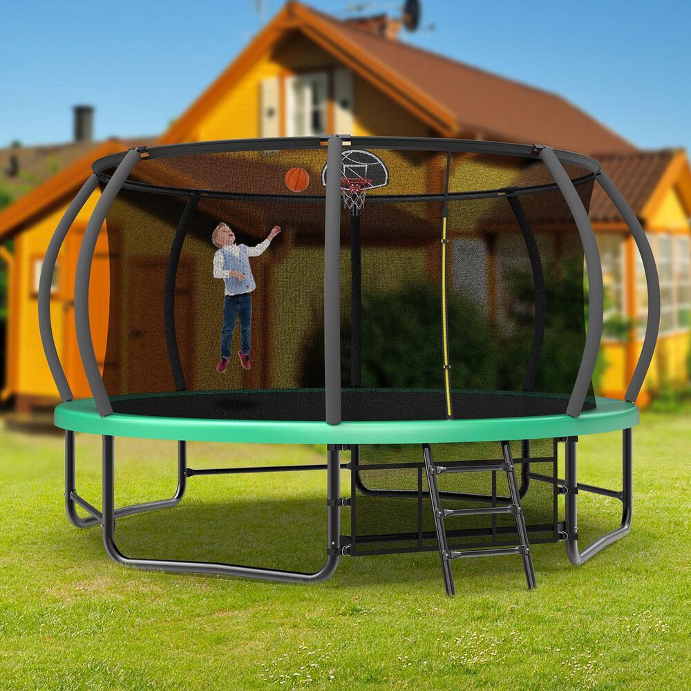HOMLUX 14' Outdoor Trampoline in Green, , large