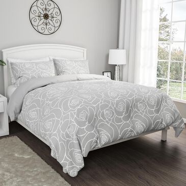 Timberlake Lavish Home 3-Piece Full/Queen Bed of Roses Comforter Set in Rose Print & Soft Gray, , large