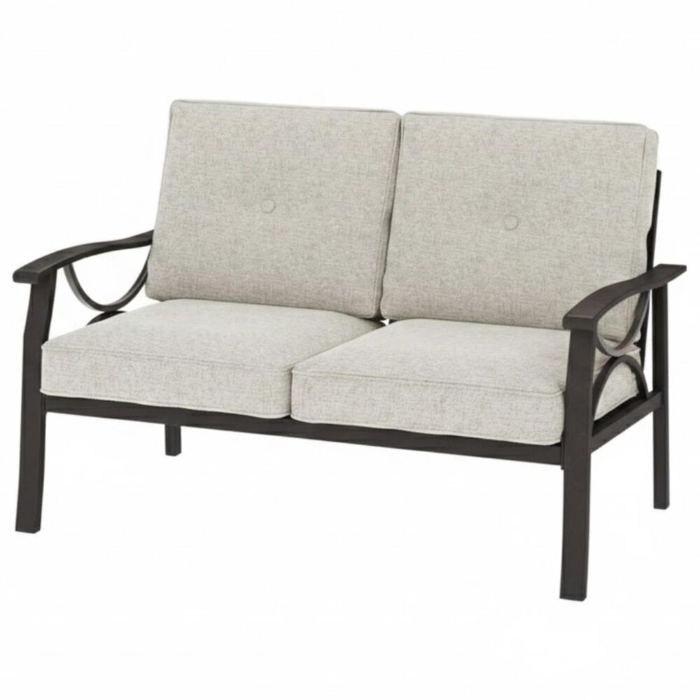 Hearth and Haven Outdoor Loveseat with Light Khaki Metal Frame in Beige, , large