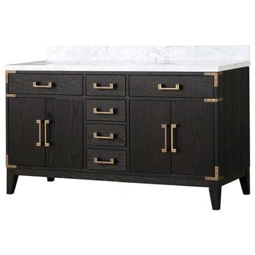 Lexora Home Laurel 60" Double Bathroom Vanity in Black Oak with White Carrara Marble Top and Rectangular Sinks, , large