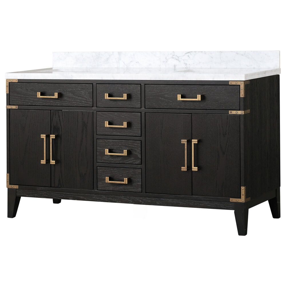 Lexora Home Laurel 60" Double Bathroom Vanity in Black Oak with White Carrara Marble Top and Rectangular Sinks, , large