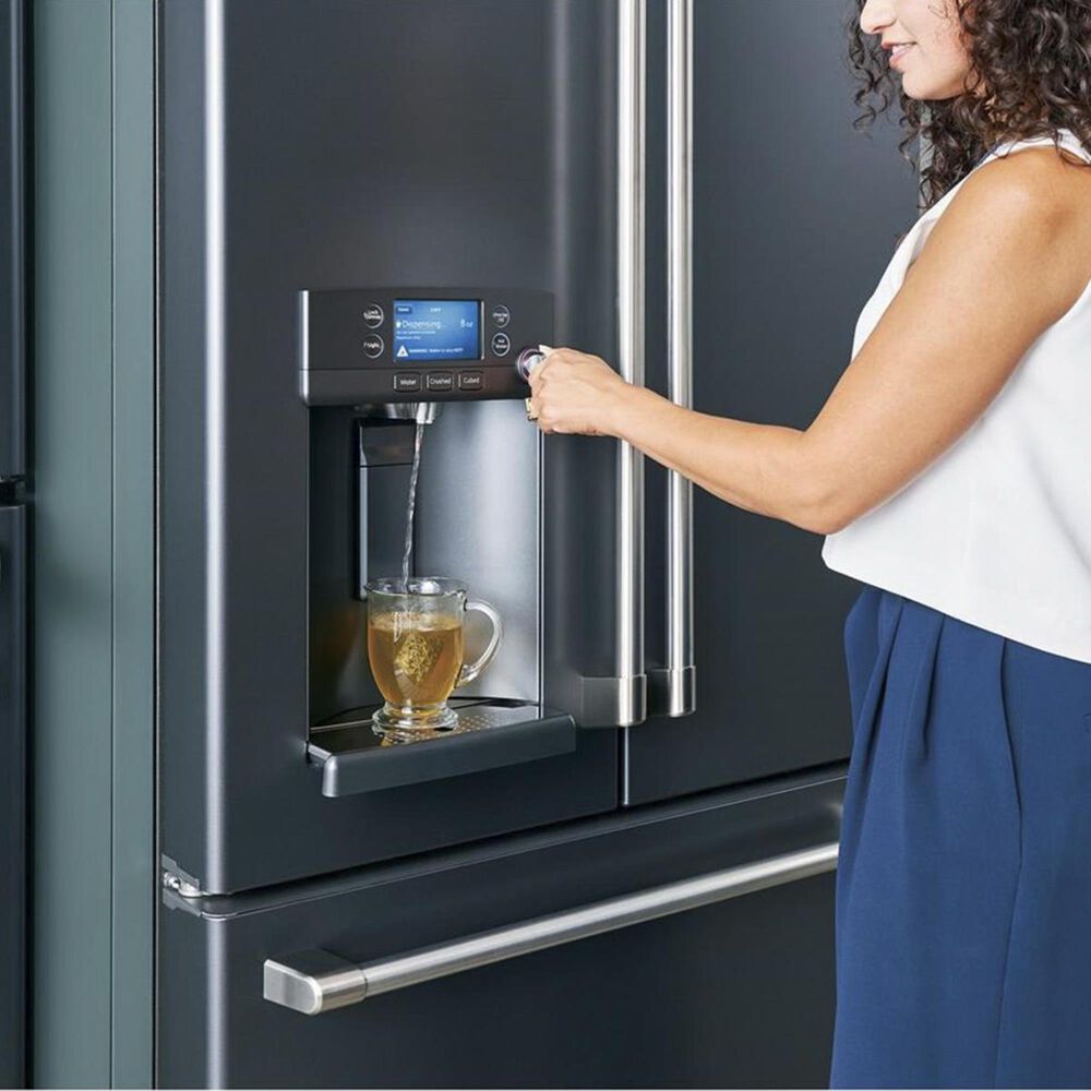 Cafe 27.8 Cu. Ft. French Door Refrigerator Energy Star with Hot Water Dispenser in Matte Black and Brushed Stainless, , large