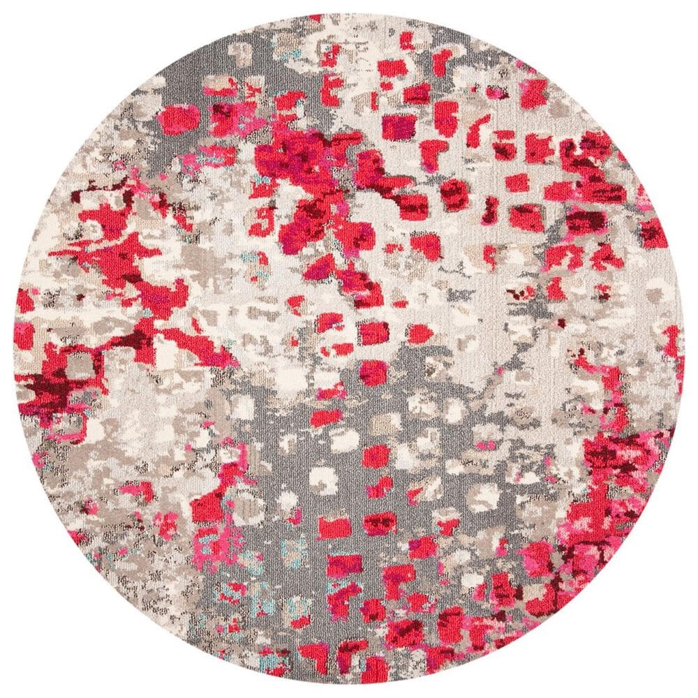 Safavieh Madison MAD425R 5" Round Grey and Red Area Rug, , large