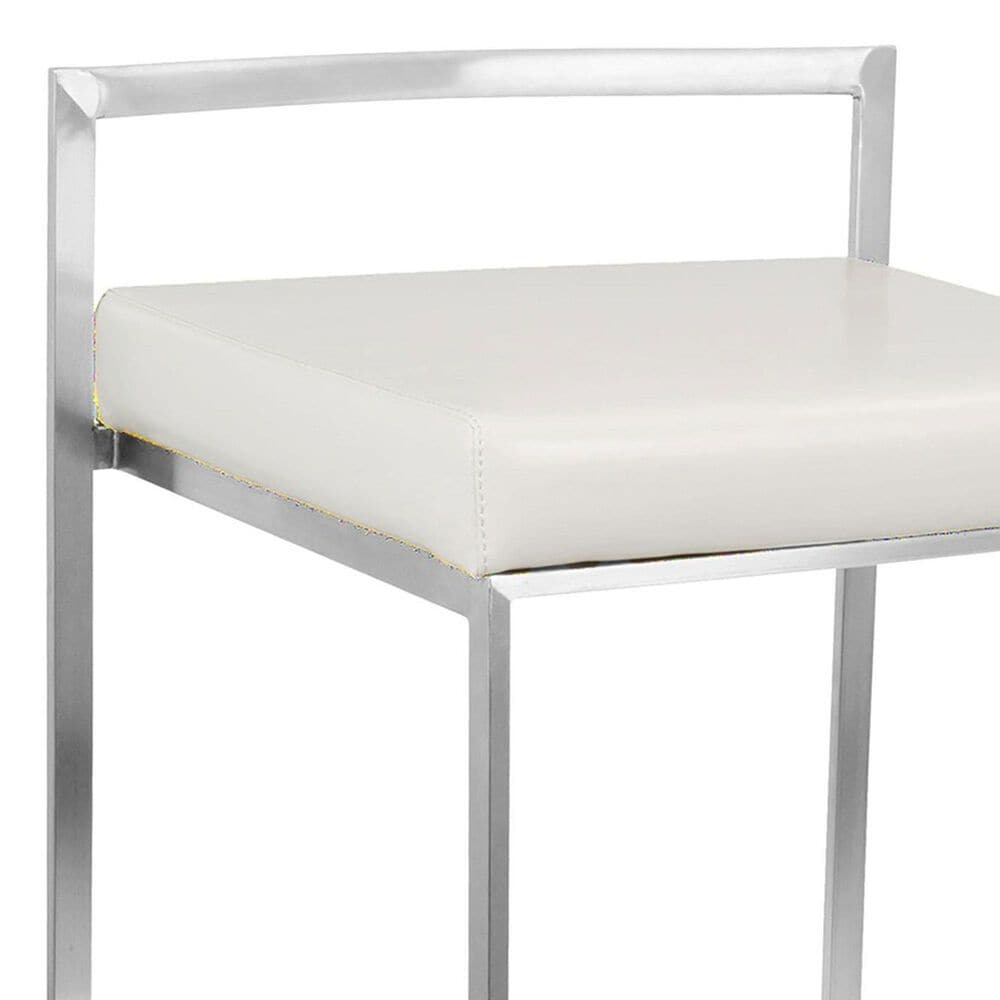 Lumisource Fuji Stackable Counter Stool with White Faux Leather in Brushed Stainless Steel &#40;Set of 2&#41;, , large