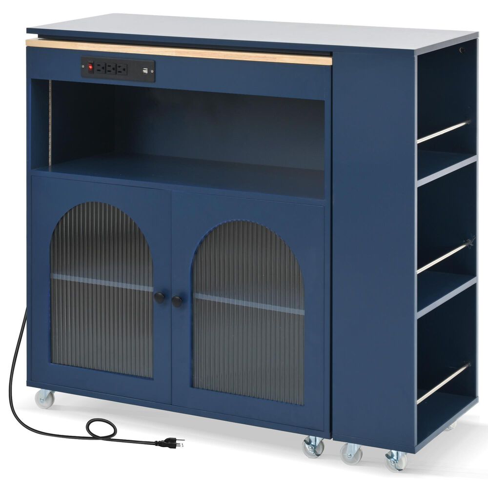 HOMLUX 56" Kitchen Island with Extended Table in Navy Blue, , large