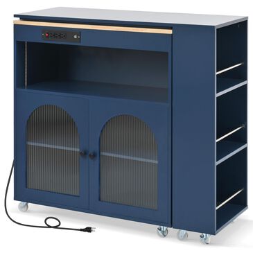 HOMLUX 56" Kitchen Island with Extended Table in Navy Blue, , large