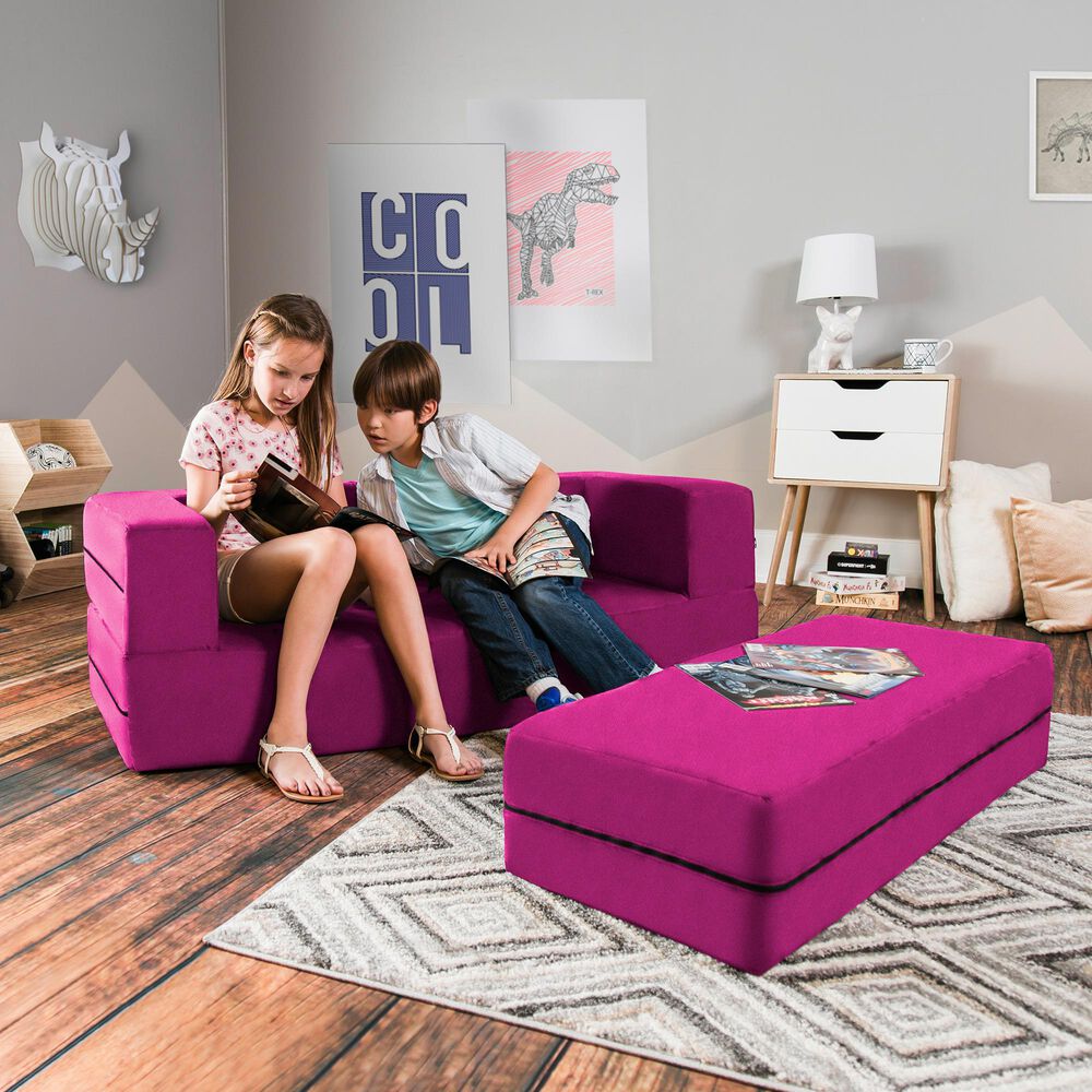 Jaxx Zipline Big Kids Modular Sofa & Ottoman in Fuchsia, , large