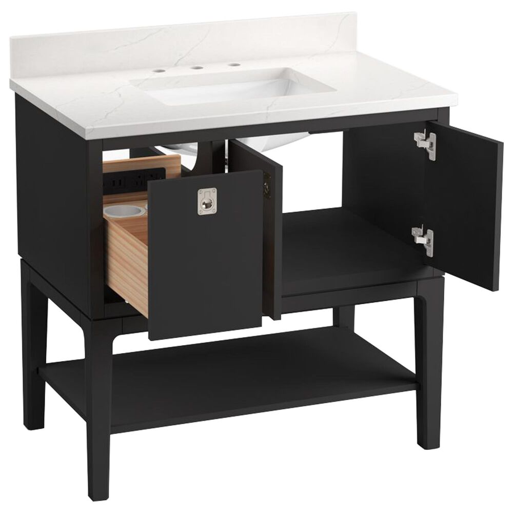 Kohler Seagrove 36" Single Bathroom Vanity in Ferrous Grey with 3 cm White Quartz Top and Rectangular Sink, , large