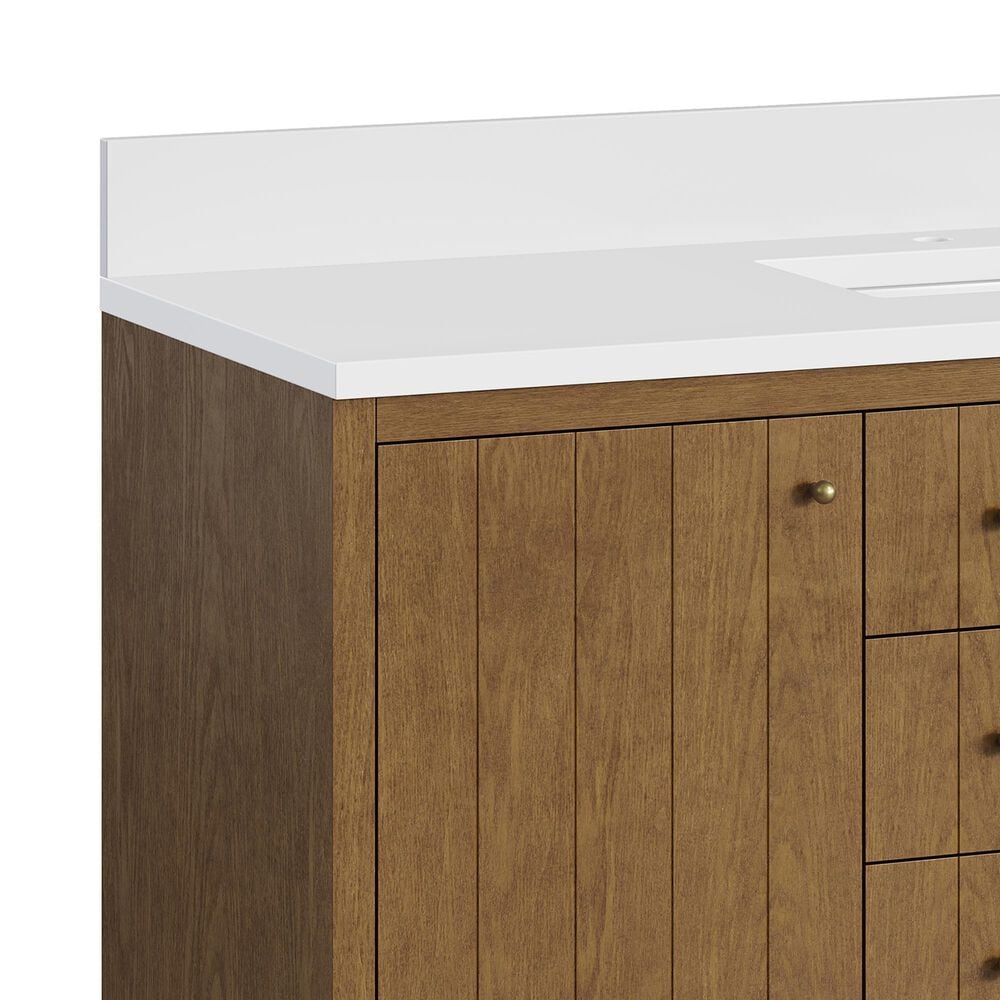 James Martin Hudson 60" Single Bathroom Vanity in Honey Oak with Single Hole 3 cm White Zeus Silestone Top and Rectangular Sink, , large