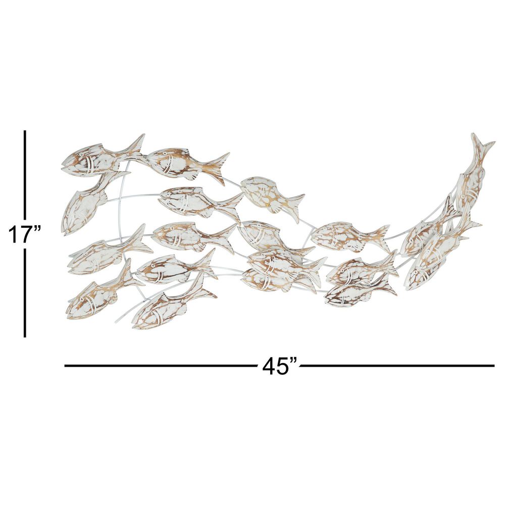 Maple and Jade 17&quot; x 45&quot; Fish Wall Decor in White and Brown, , large