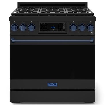 THOR KITCHEN Gordon Ramsay 6 Cu. Ft. 36" Professional Liquid Propane Range with Navy Blue Handle Kit in Black, , large