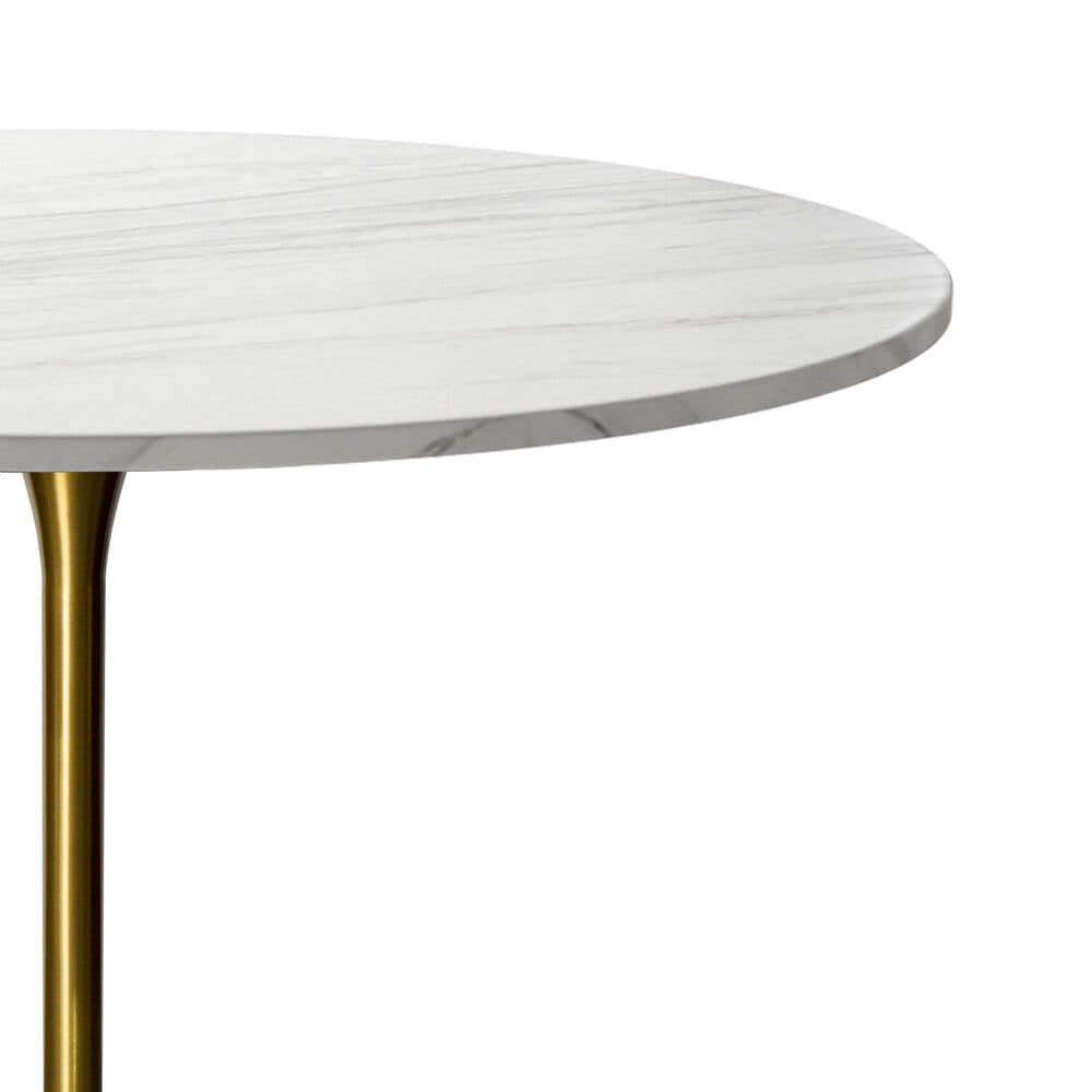 Leisuremod LeisureMod Verve Collection Modern Bar Height Table Brushed Gold Base with 48 Round Marble White Sintered Stone Top, , large
