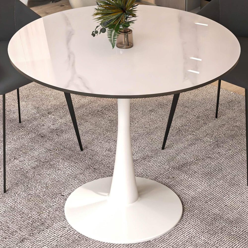 Leisuremod Leisuremod Bristol 35 round dining table White base with White Sintered stone Top, , large
