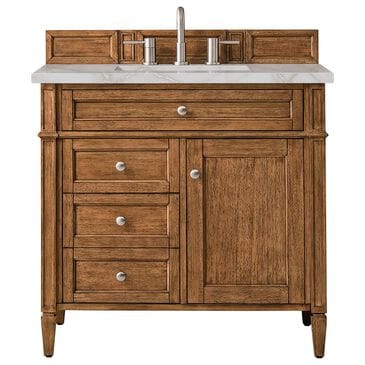 James Martin Vanities Brittany 36" Single Bathroom Vanity in Saddle Brown with 3 cm Victorian Silver Quartz Top and Rectangular Sink, , large