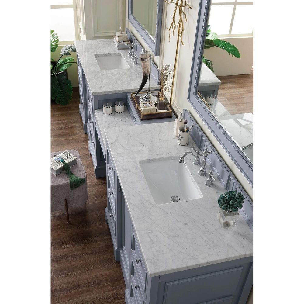 James Martin De Soto 118" Double Bathroom Vanity in Silver Gray with 3 cm Carrara White Marble Top, , large