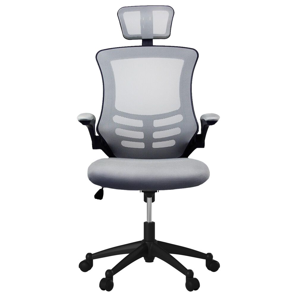 Rta Products Llc Modern High-Back Mesh Executive Office Chair with Headrest and Flip-Up Arms in Silver Grey, , large