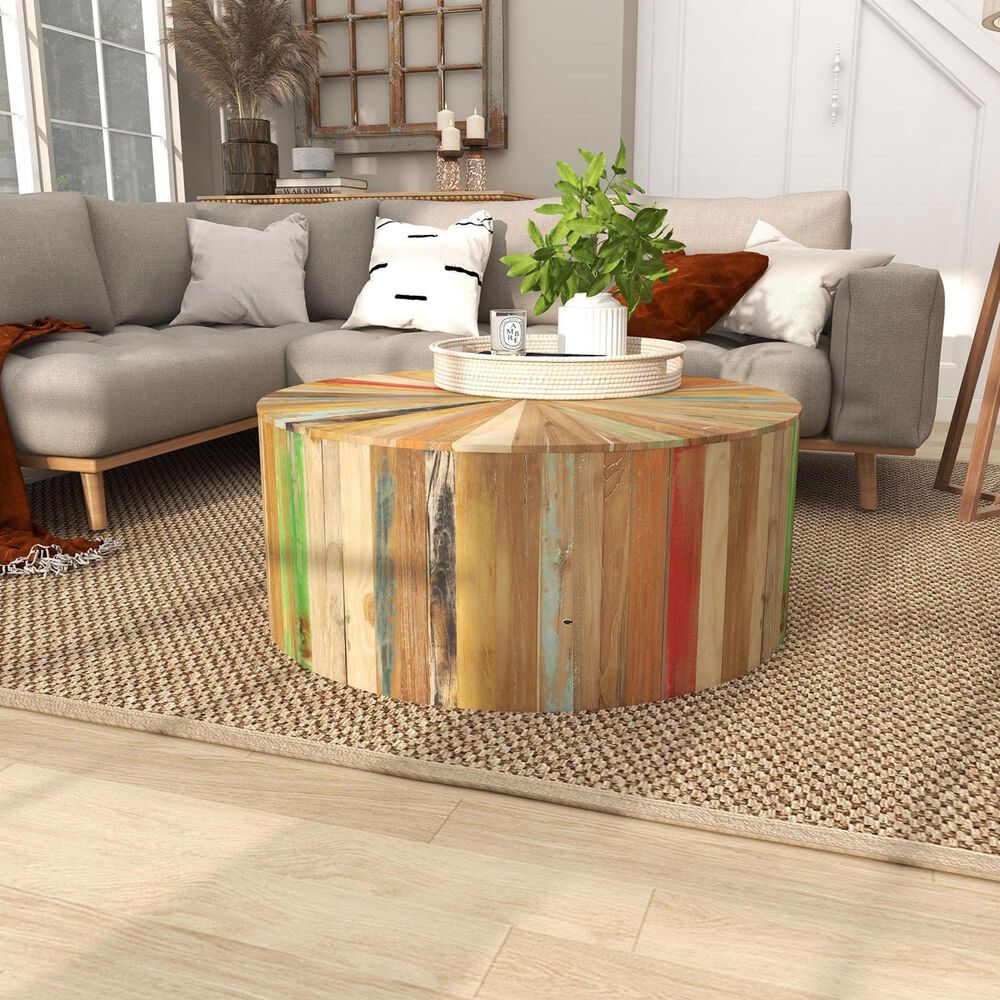 Maple and Jade Handmade Pinwheel Drum Coffee Table in Light Brown, , large