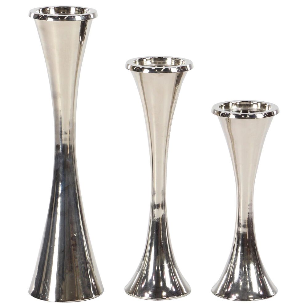 Maple and Jade Modern Hourglass Shape Candle Holder in Silver (Set of 3), , large