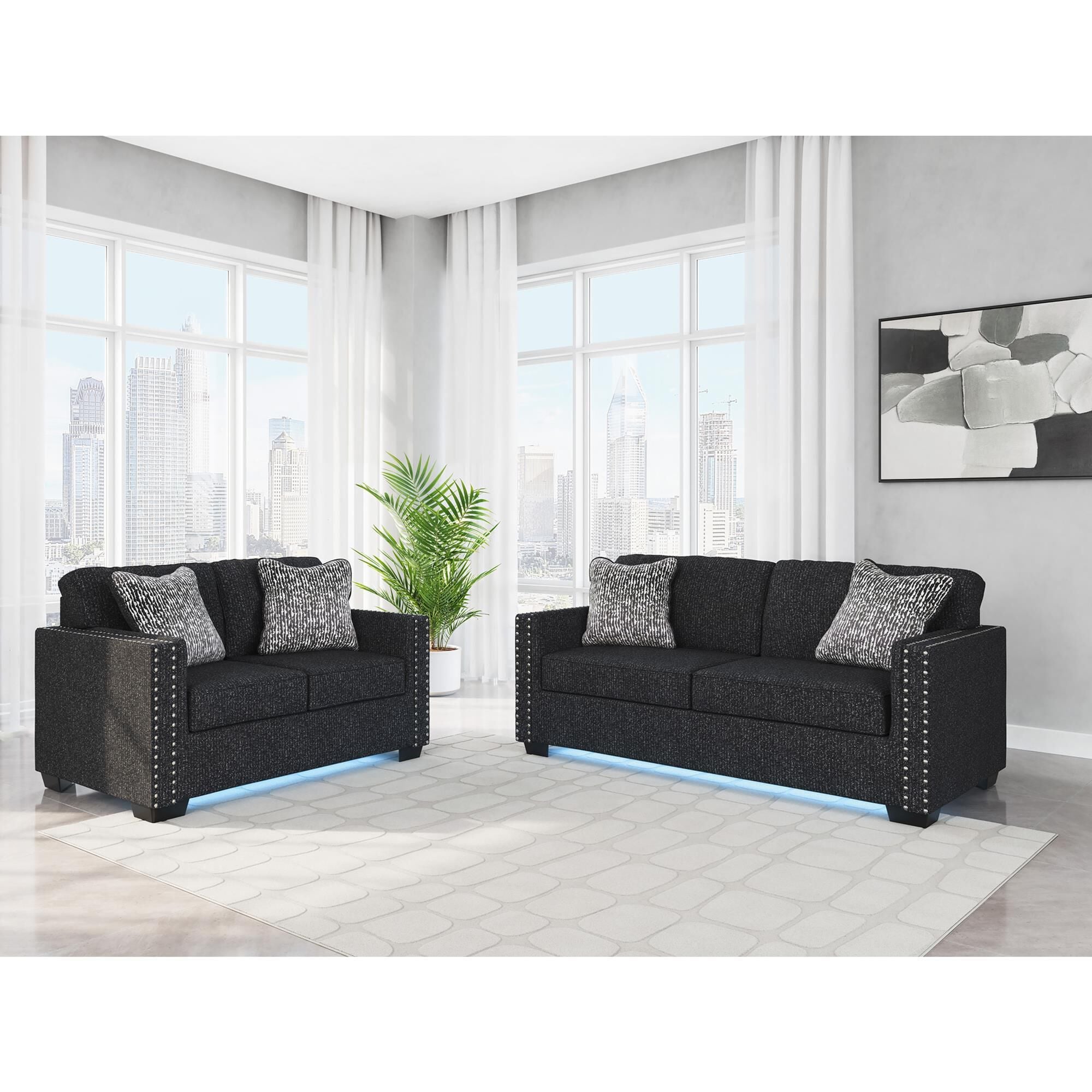Ashley Jasmine Peaks Stationary Loveseat in Coal