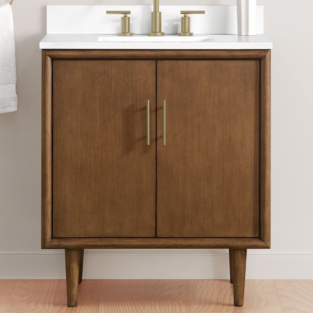37B Mertola 30" Single Bathroom Vanity Cabinet in Dark Maplewood with White Composite Stone Top and Backsplash, , large
