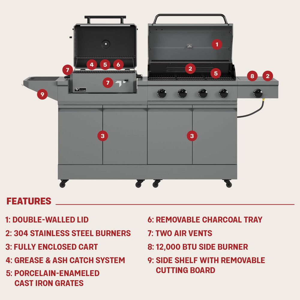 Tytus Anaheim and Emberwood 3-Piece Modular Duo with Charcoal Grill in Gunmetal Gray, , large