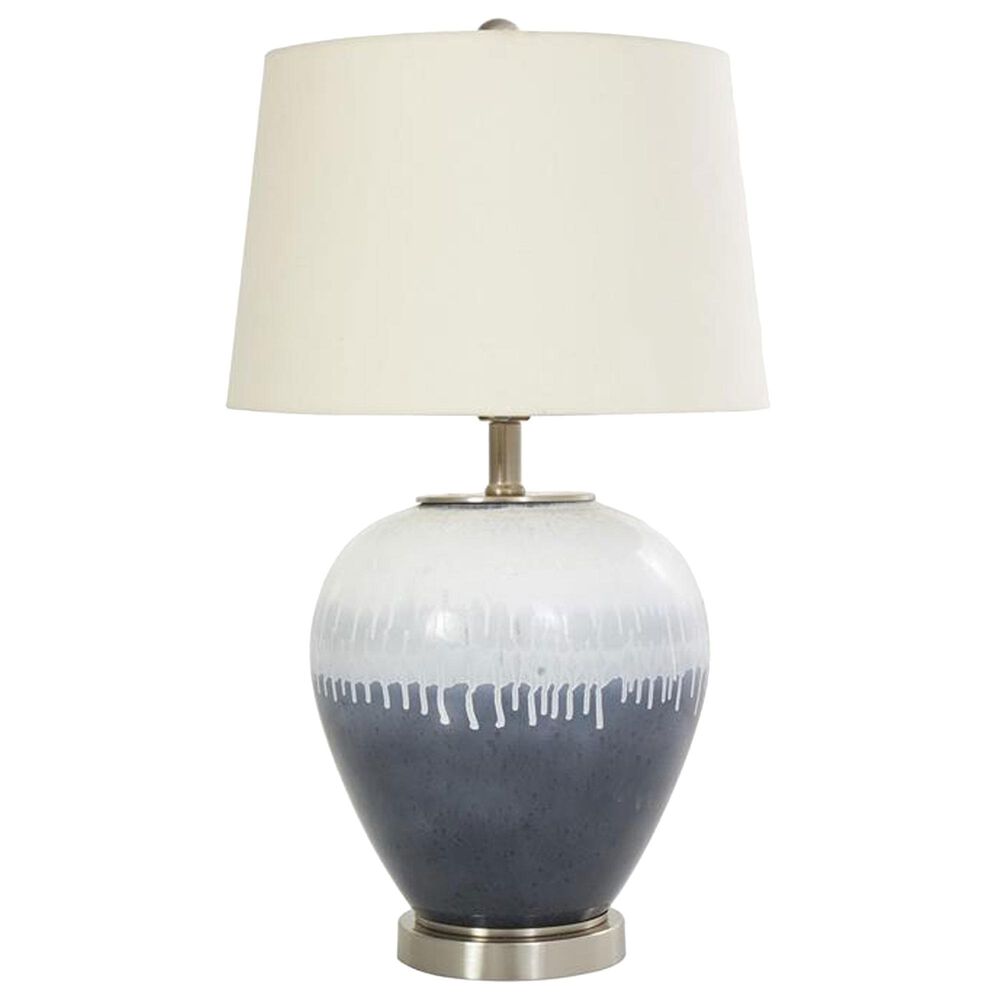 Maple and Jade Colorblock Abstract Drip Table Lamp in Blue, Cream and Silver, , large