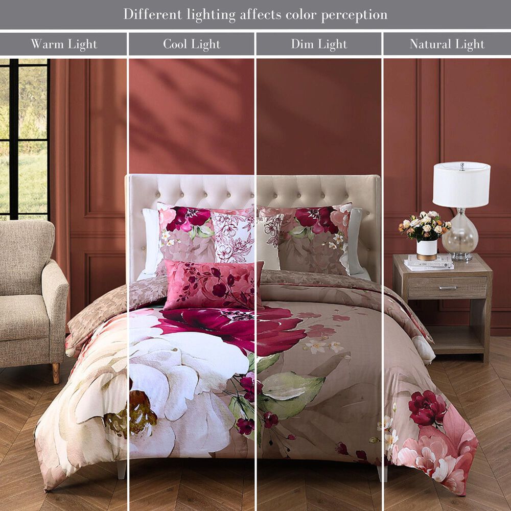 Bebejan Florence 5-Piece Queen Comforter Set in Wine, Blush, Ivory and Sand Dune, , large