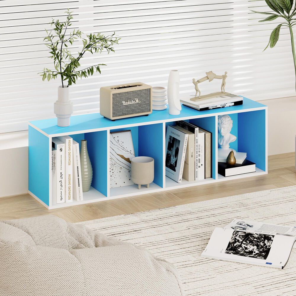 HOMLUX 4-Tier Open Shelf Display Organizer Bookcase in Light Blue and White, , large