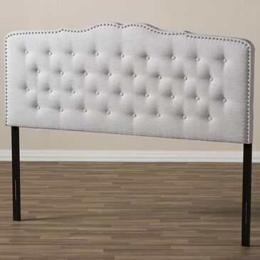 Baxton Studio Lucy Button Tufted Full Headboard in Greyish Beige, , large