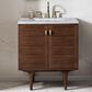 James Martin Vanities Amberly 30" Single Bathroom Vanity in Walnut with 3 cm Arctic Fall Solid Surface Top and Rectangular Sink, , large