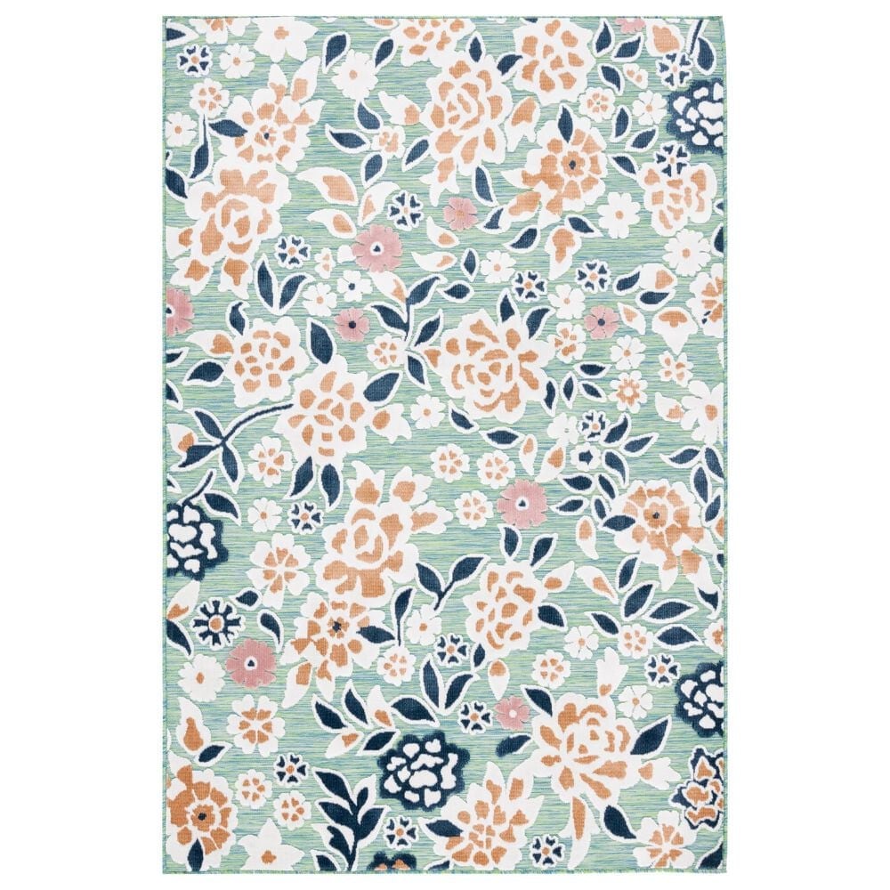 Safavieh Cabana CBN485N 6"6" x 9"6" Green and Navy Indoor/Outdoor Area Performance Rug, , large