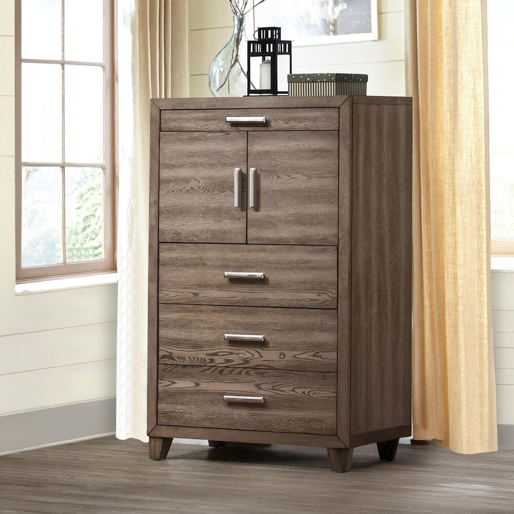 New Heritage Design Harrisburg 5-Piece Queen Bedroom Set in Walnut Brown with LED Lighting and USB Port, , large