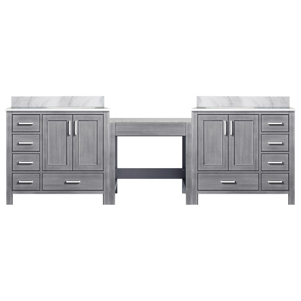 Lexora Home Coraline 102" Double Bathroom Vanity in Distressed Grey with White Carrara Marble Top and Rectangular Sinks, , large