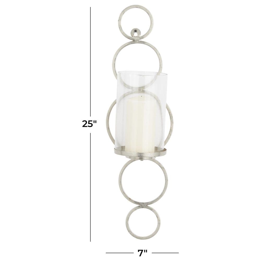 Maple and Jade 25&quot; Stacked Circle Single Indoor/Outdoor Wall Mount Candle Holder in Weathered Silver and Clear, , large